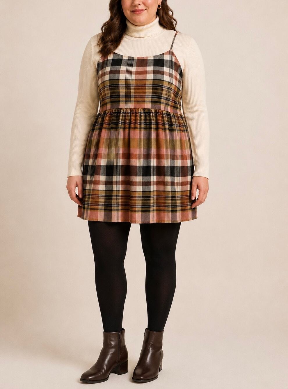 Madewell Plaid Babydoll Cami Dress XL Dried Coral Fall 2018 J9077 Flannel